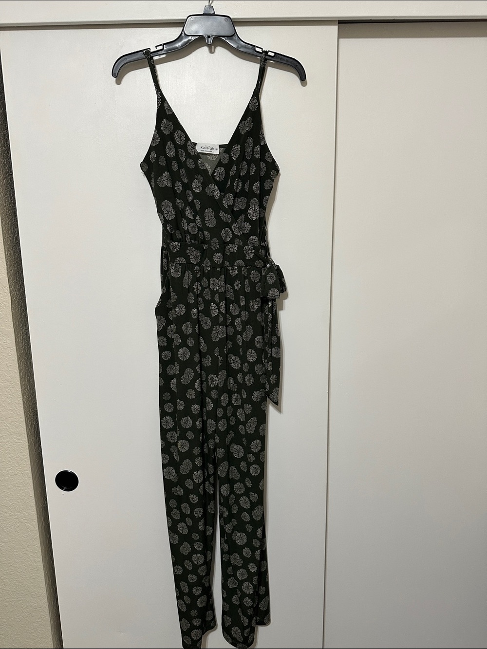Kaileigh Black Jumpsuit with Silver Leaf Print